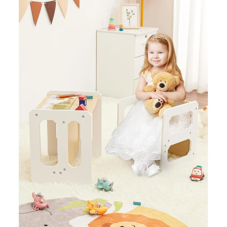 Yorbay Kindertisch Kindersitzgruppe 2 in 1 mit Sitzbank, Sitzgruppe für Kinder (2-tlg), Multifunktionstisch – Bild 6