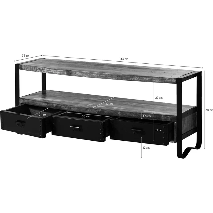 TV-Board Altholz 145x43x60 mehrfarbig lackiert INDUSTRIAL #05 – Bild 7