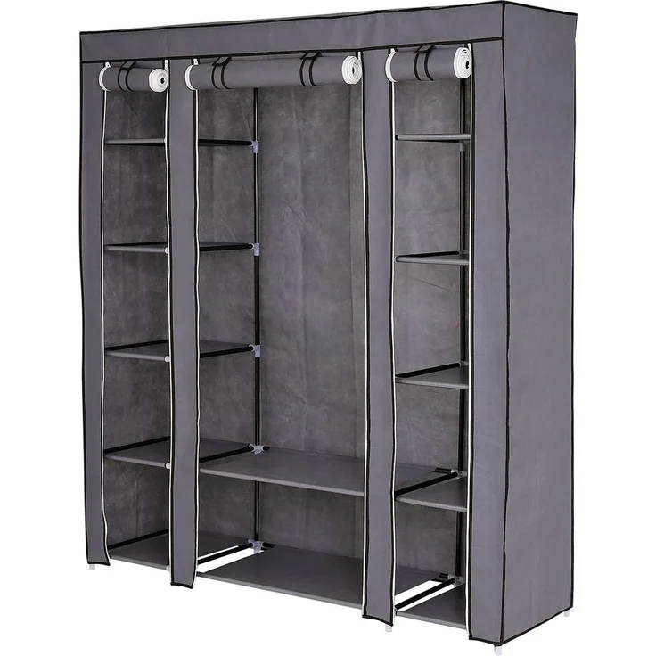 dibea Faltbarer Stoff-Kleiderschrank 175 x 150 x 45 cm, grau