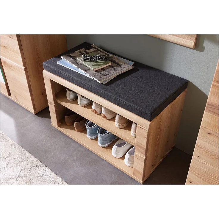 Garderobenbank Sonos, Echtholz, Holzwerkstoff, Polyester, Schwarz, Holzfarben, 80 x 53 x 40 cm – Bild 3