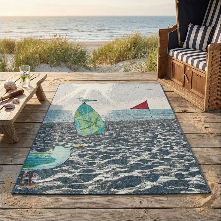 Sansibar Teppich Rantum Beach SA-021, rechteckig, Höhe: 5 mm, Flachgewebe, modernes Design, Strand & Surfboard, Outdoor geeignet