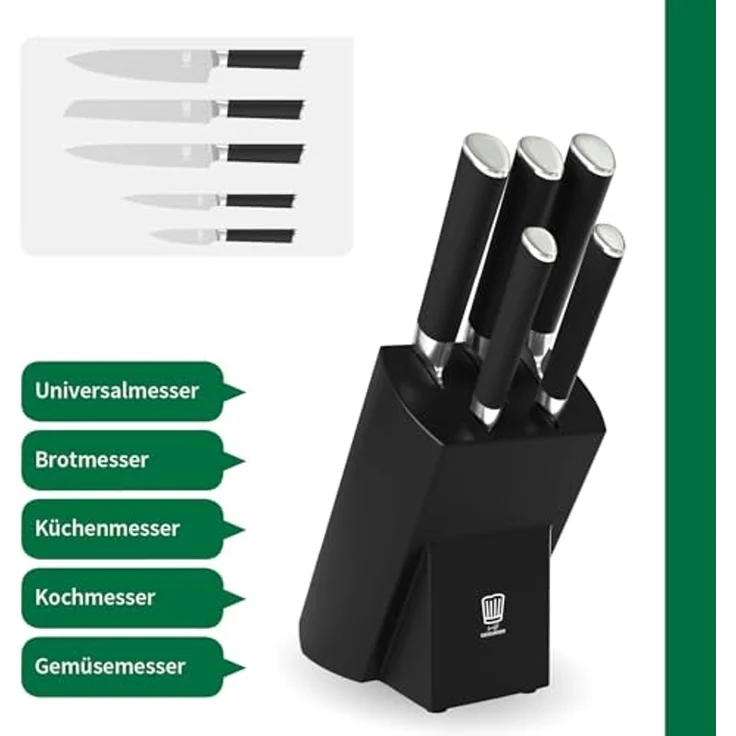 Chefkoch trifft Fackelmann Messerblock Kochmesser-Set, Küchenmesser, Brotmesser, Universalmesser – Bild 3