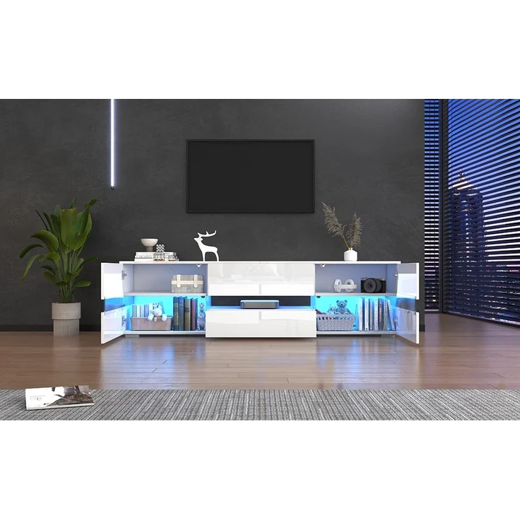 TV-Schrank, 160x39x45 cm, weißer Hochglanz-TV-Schrank mit LED, Acrylglas & Drucköffnung – Bild 4