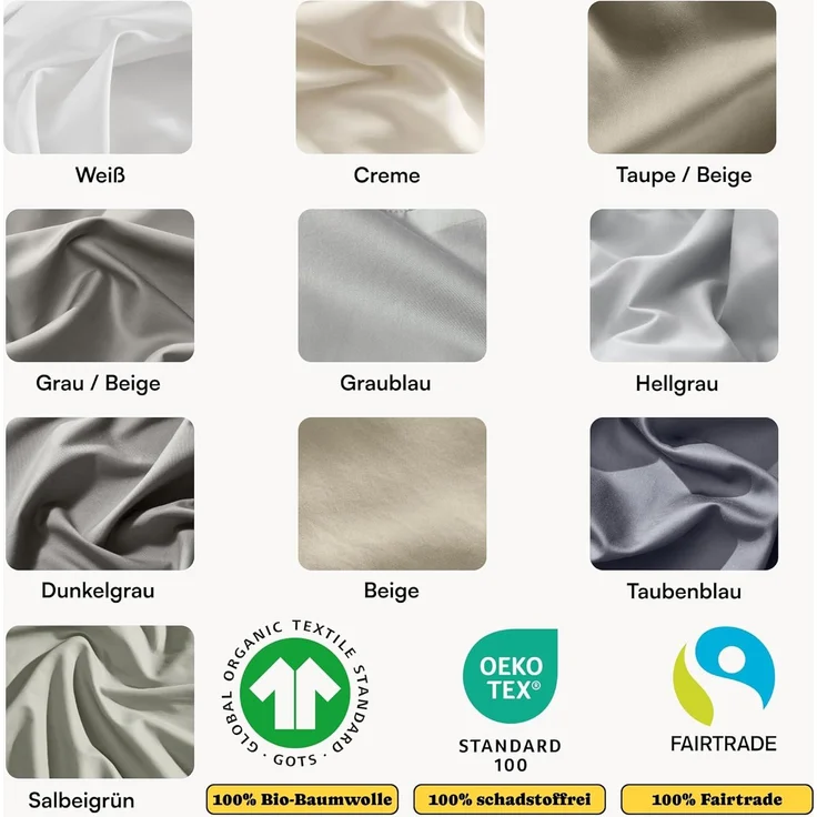 Seralino Kissenbezüge Mako Satin Kissenbezug (100% Bio Baumwolle) weich, hautfreundlich, (2 Stück), Fairtrade/ GOTS zertifizierte uni Kissenhülle mit Reißverschluss – Bild 3