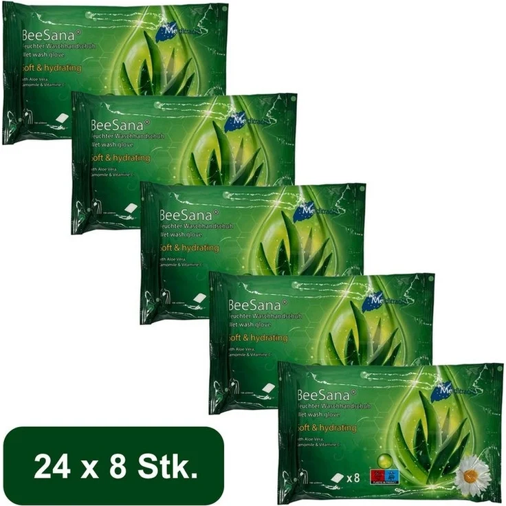 MediTrade Einmal-Waschhandschuh BeeSana® - Waschhandschuh - Vitamin C,Kamille & Aloe Vera - 8Stk. (192-St) – Bild 2