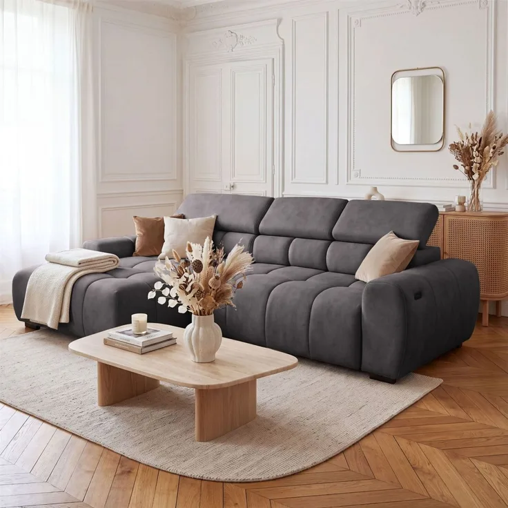 Ecksofa Schlafsofa VELUNIO RELAX in Stoff Salvador Anthrazit Ottomane Links