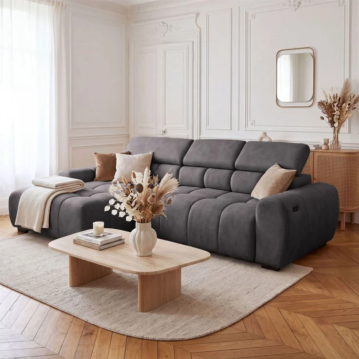 Ecksofa Schlafsofa VELUNIO RELAX in Stoff Salvador Anthrazit Ottomane Links – Bild 1