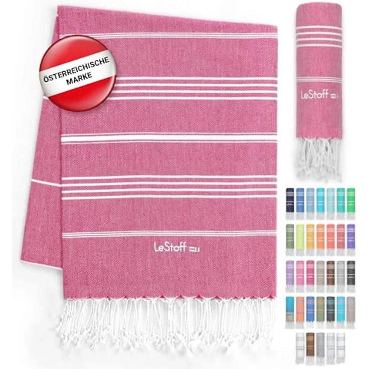 LeStoff Hamamtuch, 100% Bio-Baumwolle, 95 x 180 cm, schnelltrocknend, saugkräftig, leicht, rosa (Fuchsia) – Bild 1