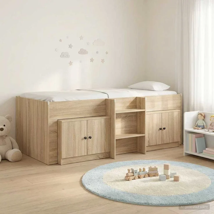 vidaXL Loft Bettgestell mit Schrank 3 stk. Sonoma-Eiche Holzwerkstoff 3423384 – Bild 1