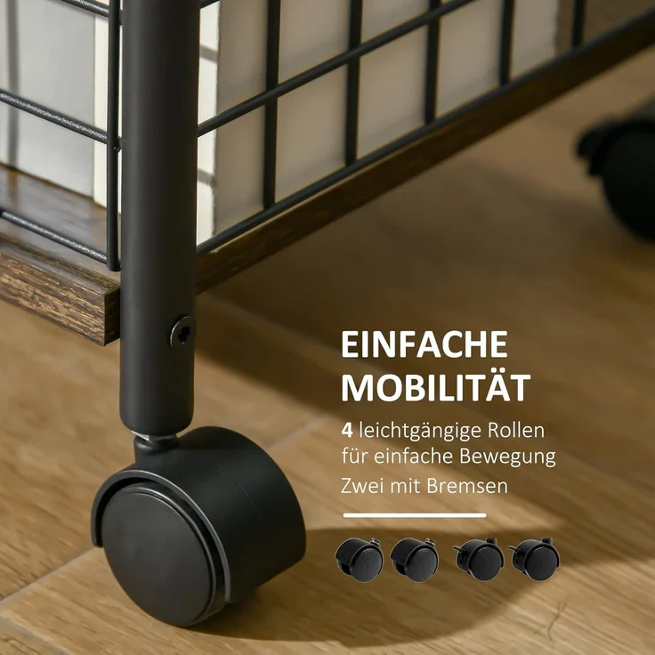 HOMCOM Servierwagen Küchenwagen mit Arbeitsplatte und Aufbewahrungskörben, (Küchenrollwagen, 1 St, Küchentrolley), Rustikal-Braun 40 x 30 x 62 cm – Bild 4