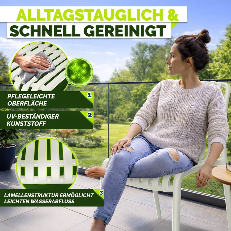 tillvex® Gartenstühle 2er Set Stapelbar Wetterfest | Outdoor Stühle bis 120kg belastbar | Gartenstühle Outdoor | Terrassenstuhl Gartenmöbel Balkon Garten Terrasse – Bild 10