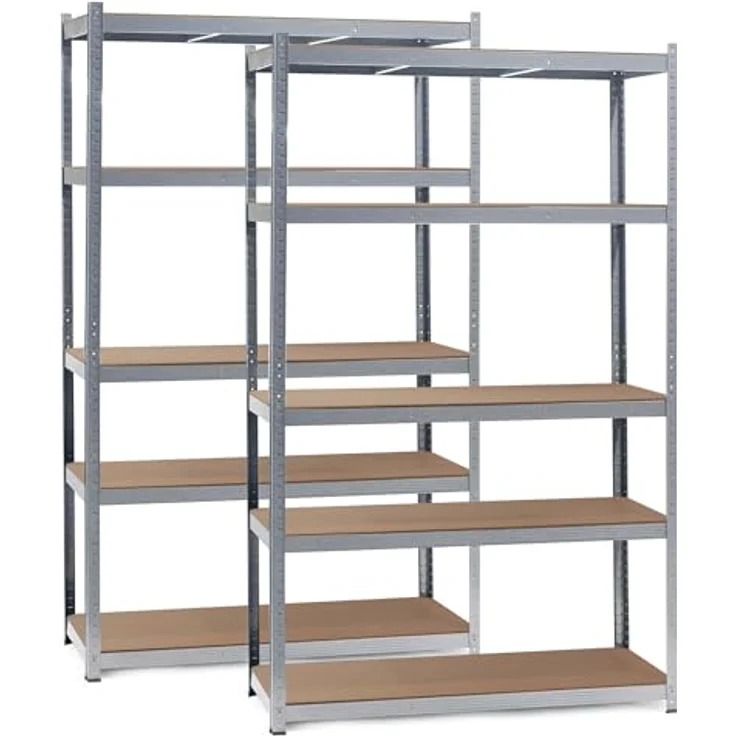 Wiltec Set 2X Schwerlastregal 120 x 60 x 200 cm, 200kg/Ablage, Steckregal verzinkt aus Stahl, Lastenregal mit 5 Ablagen, Werkstattregal – Bild 2