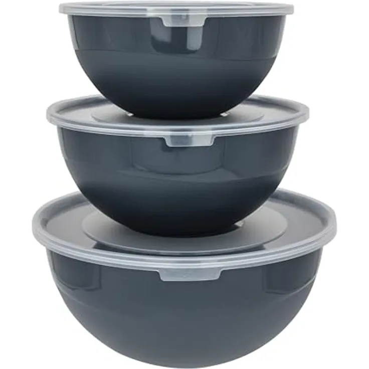 Centi Rührschüssel NOVARA Schüssel-Set mit Deckel, Kunststoff, (3-tlg), – 2 l, 3 l, 5 l – mit Deckel – anthrazit –