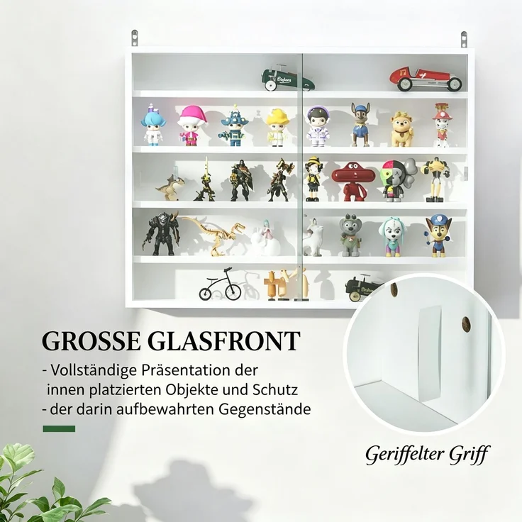 Moderner Glasvitrine Schrank,Wandmontierter Vitrinenschrank,Ausstellungsschrank,Ideal zur Präsentation von Sammlerstücken und Dekorationsobjekten(nur mit Wandmontierter Vitrinenschrank)--Weiß--80x9.5x60cm--YOUDENOVA – Bild 5