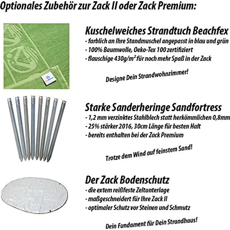 outdoorer Wurf-Strandmuschel Zack II grün - Pop up Strandmuschel, selbstaufbauend, UV 60 Sonnenschutz, Windschutz, großes Strandzelt – Bild 3
