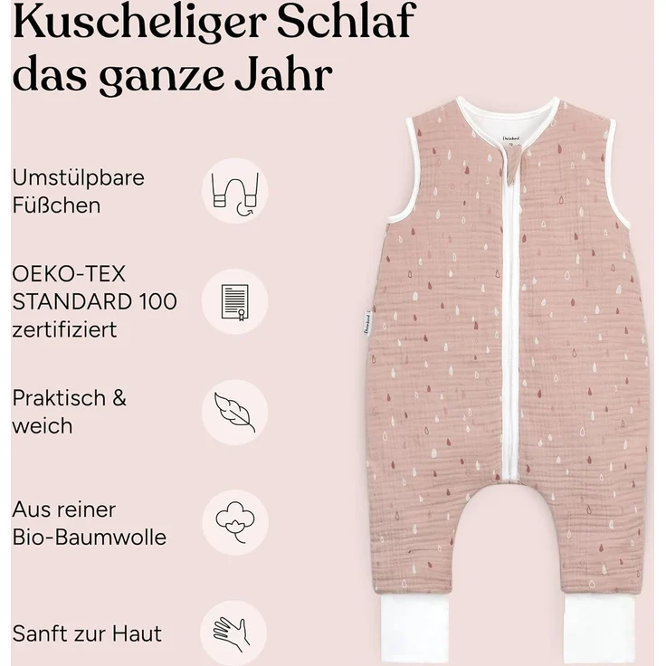 Ehrenkind Babyschlafsack Musselin Schlafsack mit Füßen 2.5 TOG (Ganzjahres-Schlafsack mit Beinen, Mehr Bewegungsfreiheit zu jeder Jahreszeit), Schlafsack Baby, 100% hochwertige Bio-Baumwolle – Bild 3
