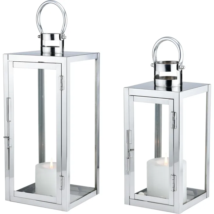 Marrakesch Orient & Mediterran Interior Kerzenlaterne 2er Set Skandinavisches Design Windlicht Gartenlaterne Marra Silber, Handarbeit