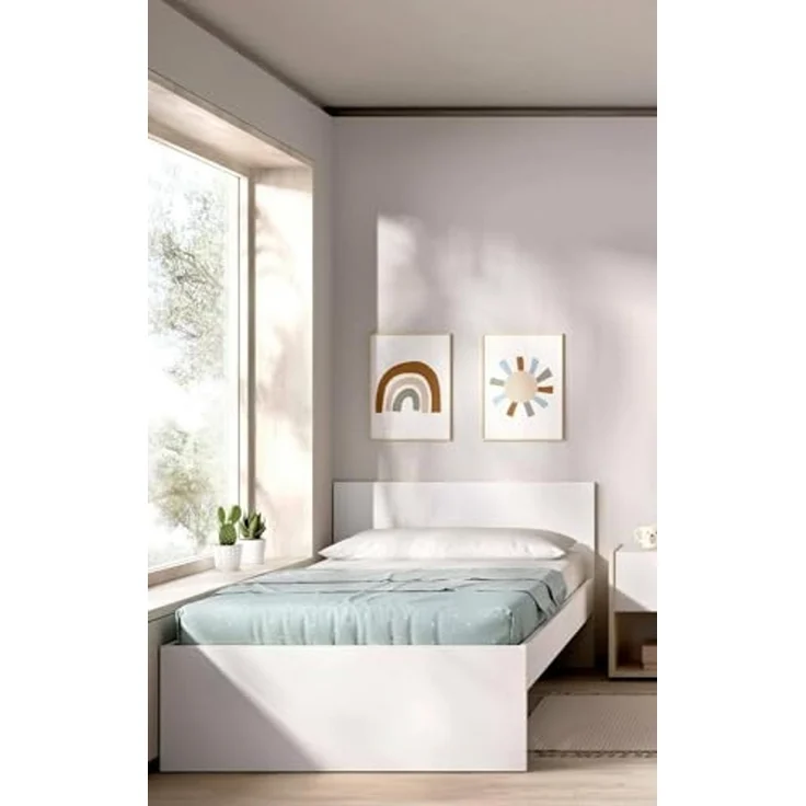 Dmora - Einzelbett Castellaro, Struktur des Lagerbetts, Sommier mit Abdeckung, Bettrahmen aus Stoff, 96x195 h67 cm, Weiß – Bild 1