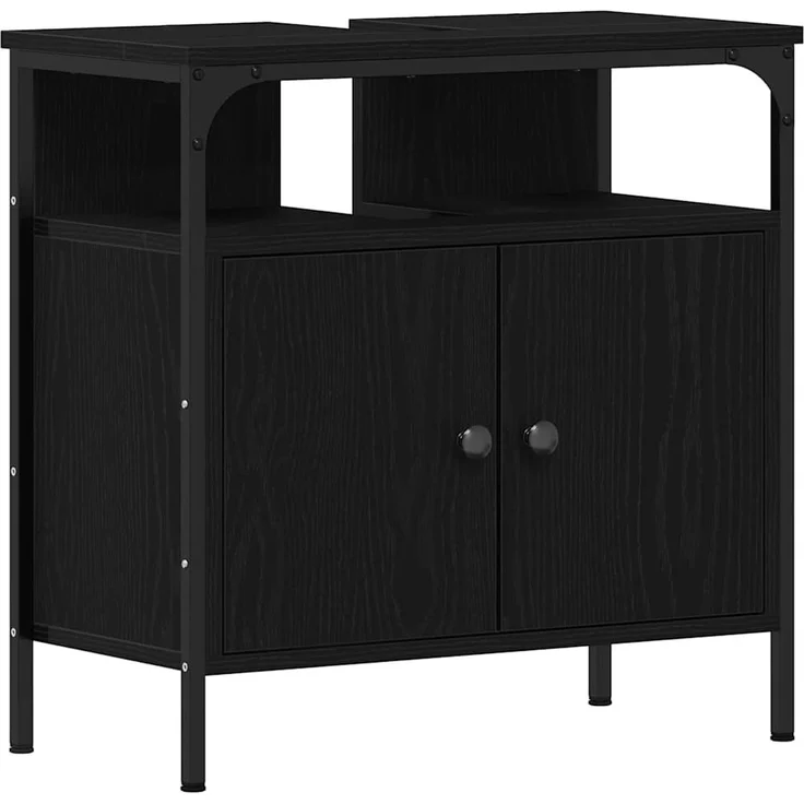 vidaXL Badezimmer Waschbeckenmöbel mit Tür 3 pcs Schwarz Holzwerkstoff 3334393 – Bild 5