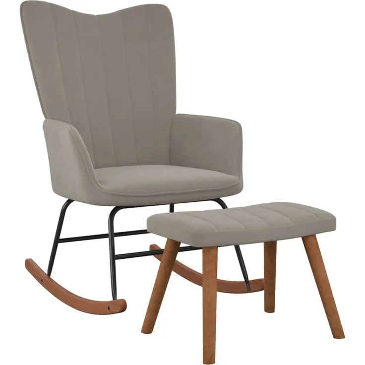 vidaXL Schaukelsessel mit Hocker Hellgrau Samt 327754