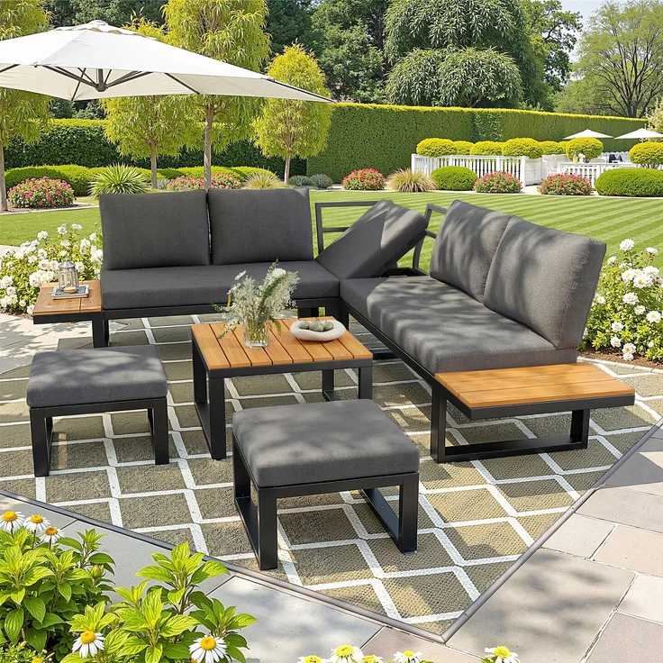 Merax Gartenlounge-Set, 7-Sitzer Gartenmöbelset mit 5 verstellbaren Rückenlehnenpositionen, Grau – Bild 3