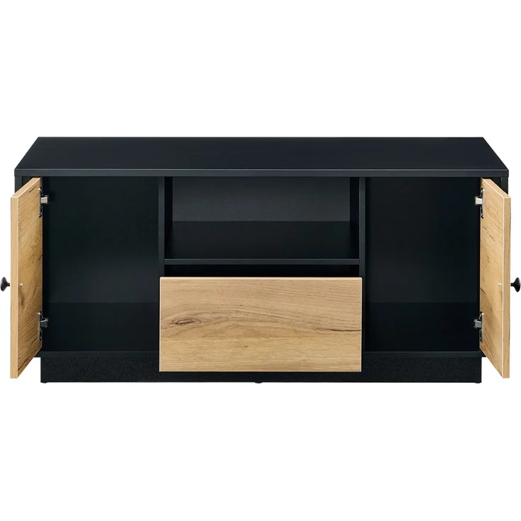 Couchtisch 100 x 50 x 45 cm, mit Schubladen, mit Ablagefächern, aus Spanplatte, Mattschwarz / Naturfarben – Bild 5