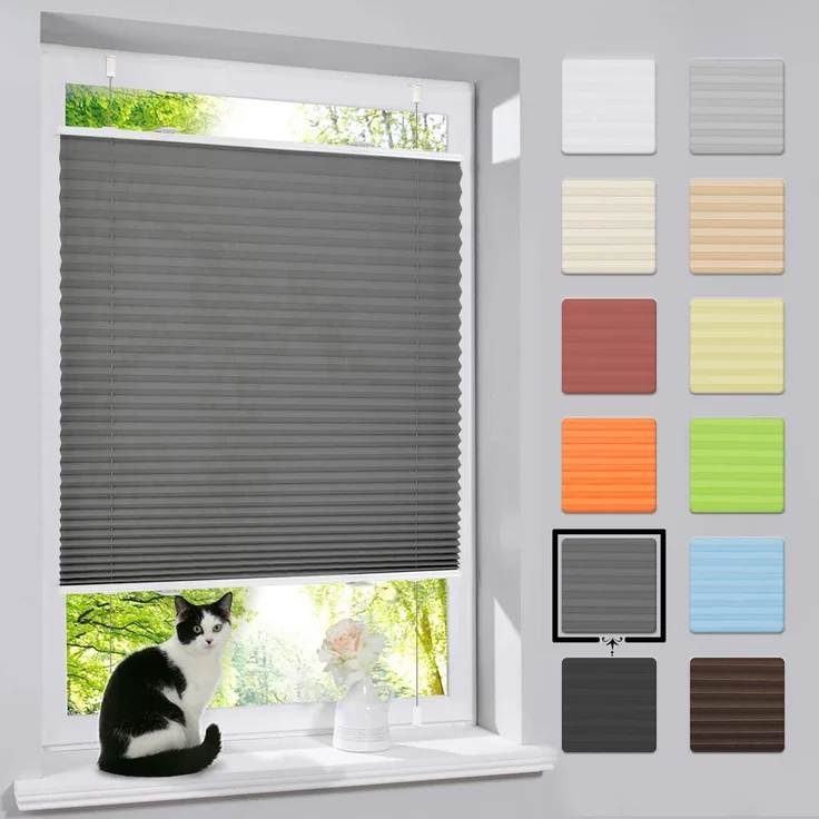 bobodeco Plissee ohne Bohren Klemmfix Faltrollo Jalousie Anthrazit 80x120 cm (BxH), Plisseerollo Sichtschutz und Sonnenschutz Blickdicht Easyfix lichtdurchlässig Rollo für Fenster & Tür – Bild 1