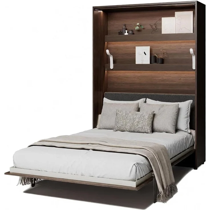 MEBLINI Elektrisches Schrankbett BC-36 - 140x200cm Vertikal - Dunin Eiche - Kopfteil Dunkelgrau - Wandbett mit Lattenrost, Matratze und Kopfteil - Wandklappbett – Bild 1