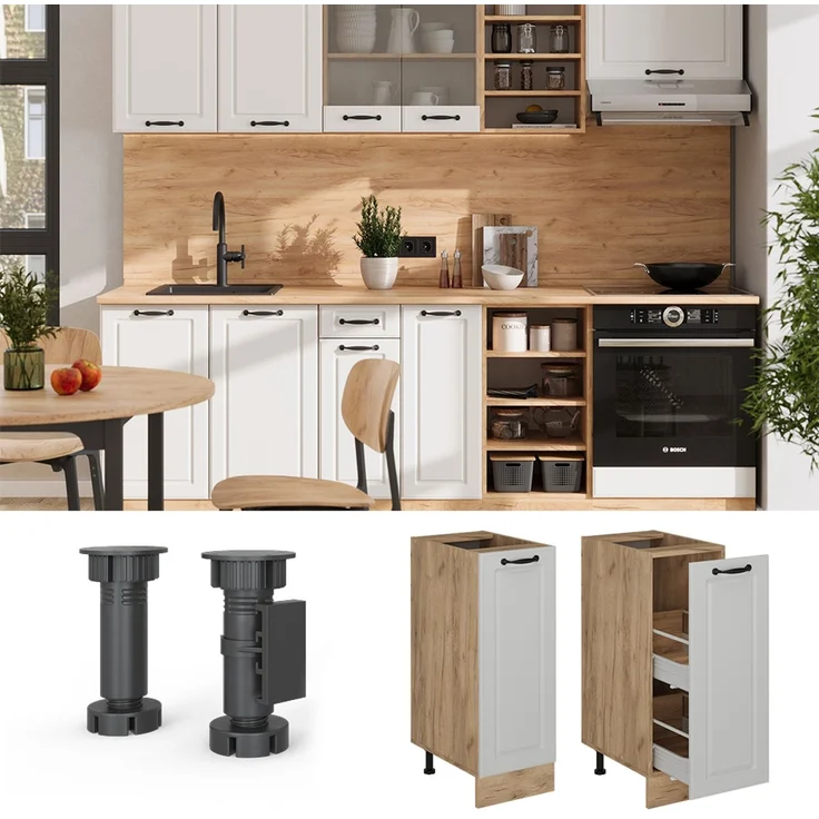 Apothekerschrank R-Line Weiß Landhaus 30 cm ohne Arbeitsplatte Vicco – Bild 3