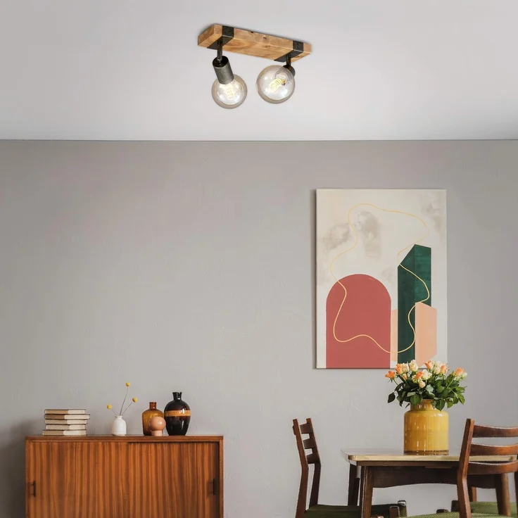 BRILONER - Deckenlampe Vintage schwenkbar, Holzbasis, E27 Fassung, max. 25 Watt, Deckenleuchte, Lampe, Wohnzimmerlampe, Schlafzimmerlampe, Küchenlampe, Deckenstrahler, 28 x 10 x 9 cm, Holz-Schwarz – Bild 4