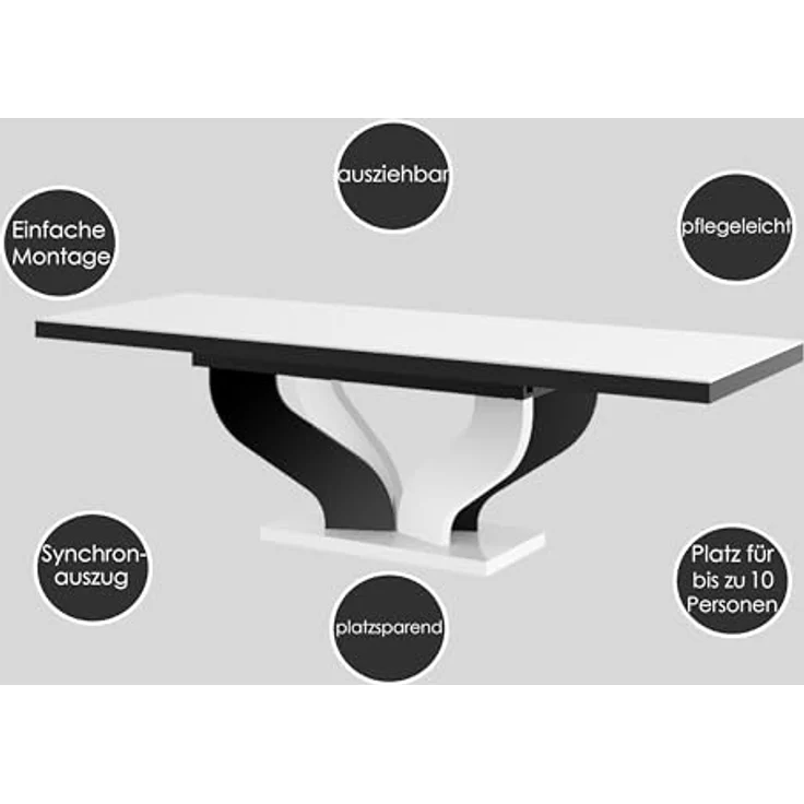 designimpex Esstisch Design Tisch HEB-222 Grau / Weiß Hochglanz ausziehbar 160 bis 256 cm – Bild 4