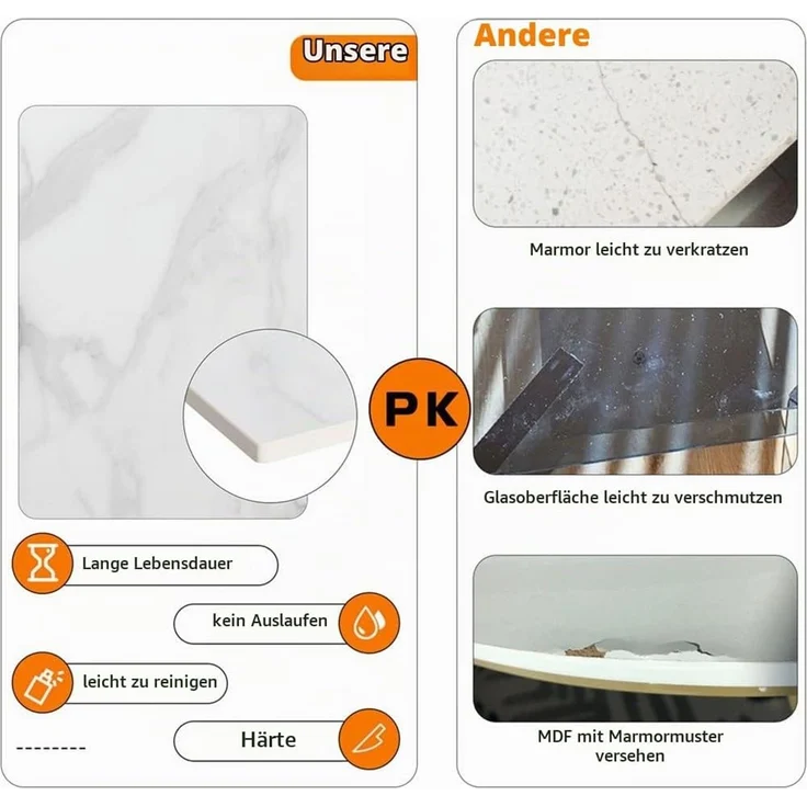 FATIVO Esstisch Esszimmertisch Sinterstein Kchentisch Brotisch 120x70x76 cm Restaurant Luxus Wei? – Bild 7