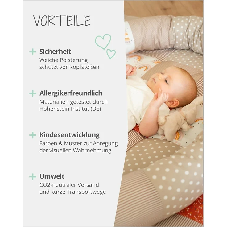 ULLENBOOM ® Baby Kuschelschlange 400x13 cm Regenbogen (Made in EU) - Kuschelschnecke in vielen Farben und Größen, Bezug: 100% OEKO-TEX Baumwolle, Nackenrolle – Bild 4