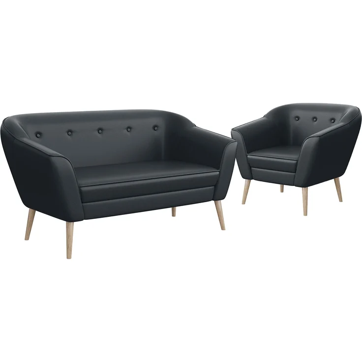 MEBLINI Sofa-Set DORIS 2+1 - Dunkelgrau Kunstleder - für Wohnzimmer - Mini Lounge für drei Personen - Küchensofa - Sofa Klein - Sitzgarnitur - Polstergarnitur - Sofagarnituren – Bild 1