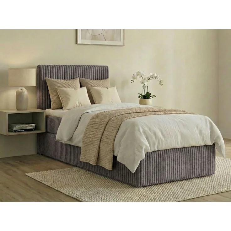 Boxspringbett RALF 200 x 200 cm mit Bettkasten, Topper und gepolstertem Kopfteil. Farbe: Grau, Härtegraden: H4 , Topper: T25-Topper