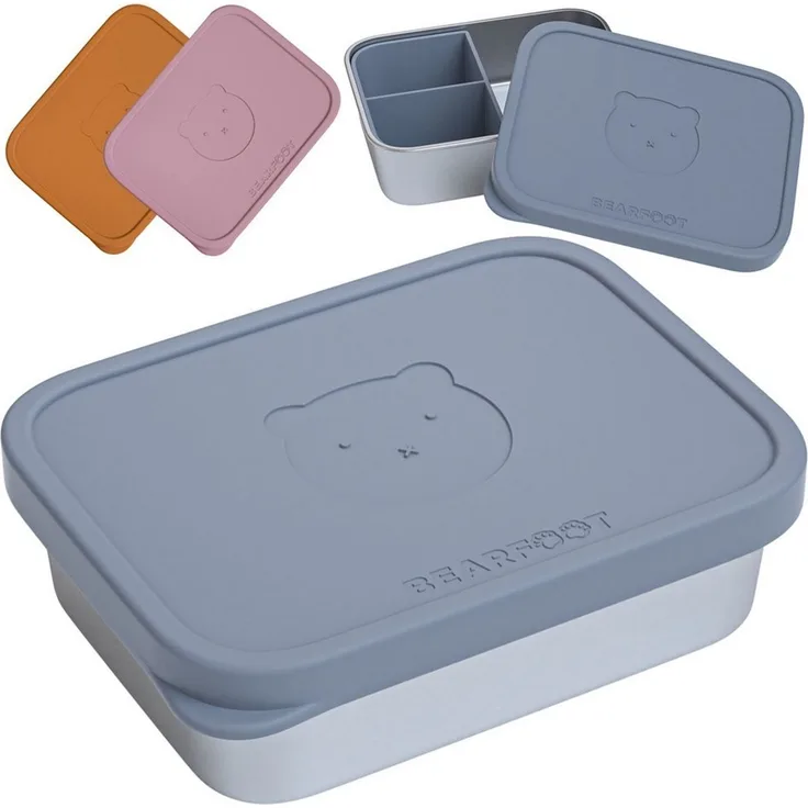 BEARFOOT Lunchbox Brotdose Kinder Edelstahl mit Silikoneinsatz - Blau, Kindergarten und Schule - Mädchen und Jungen, Vesperbox, Snackbox