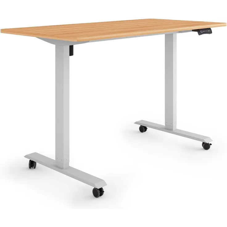 ESMART Germany ETX-121GM 140x70 cm Ahorn Dekor Ergonomischer Steh-Sitz-Schreibtisch auf Rollen Stufenlos elektrisch höhenverstellbar 78,5-128,5cm 3X Memory Aktivitätserinnerung Soft-Start/Stopp