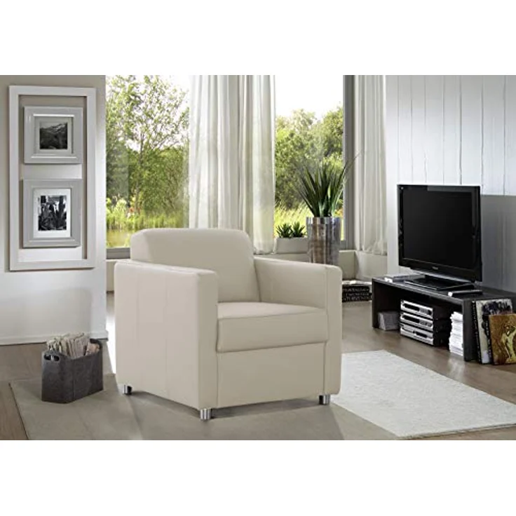 CAVADORE Corianne Sessel, mit Federkern, Ledersessel Design, 78 x 80 x 83, Echtleder: weiß – Bild 3
