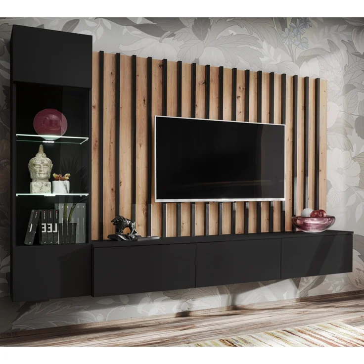 Wohnwand Pearl in schwarz und Artisan Eiche 220 cm – Bild 5