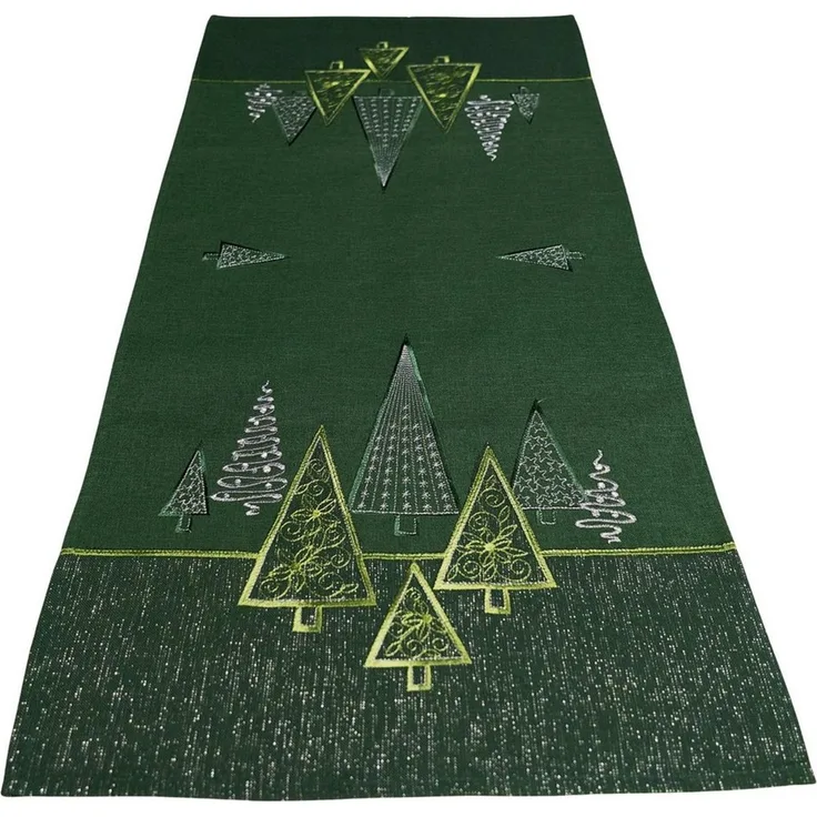 matches21 HOME & HOBBY Tischdecke 40x90 cm Tischläufer dunkelgrün edle Tannenbäume für Weihnachten (1-tlg), Ideal für Advent und Weihnachtsdeko