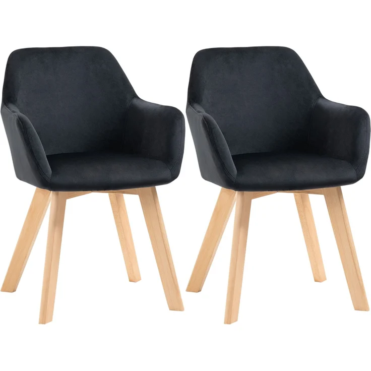 HOMCOM Esszimmerstuhl, Samt(100% Polyester), Gummiholz, Schwarz, 54L x 57B x 80H cm – Bild 1