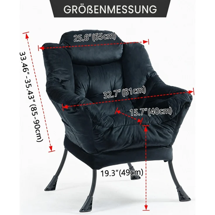 DESVIAE Sessel mit Nackenstütze 70x20x77 cm Metall Schwarz – Bild 4