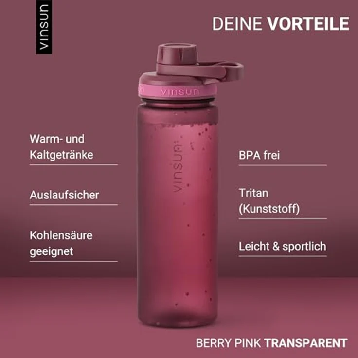 Vinsun Trinkflasche Sportflasche 750ml - Wasserflasche BPA frei & Kohlensäure geeignet, Auslaufsicher, bruchsicher, wiederverwendbar, leicht, Tritan Flasche – Bild 3