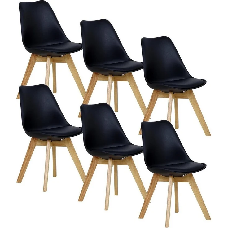 Woltu Esszimmerstuhl (Set, 6 St), Designstuhl Sitzfläche aus Kunstleder, Massivholz – Bild 1