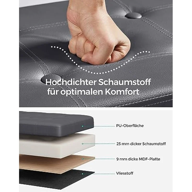 Songmics LSF070G01 Sitztruhe, Sitzbank, Holzwerkstoff, Dunkelgrau, 110 x 38 x 38 cm – Bild 6