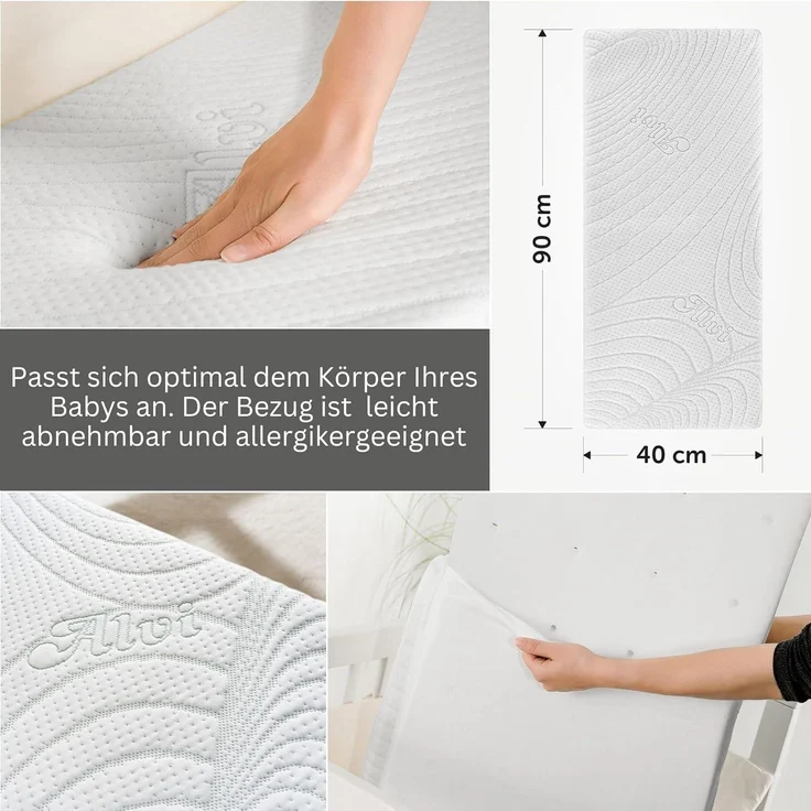 Alvi Matratze für Beistellbett & Wiege Tencel & Dry - 90x40 cm Babymatratze mit Funktionsbezug mit Nässeschutz und Luftkanälen - Oeko-TEX® Standard 100 geprüft, atmungsaktiv, allergikergeeignet – Bild 3