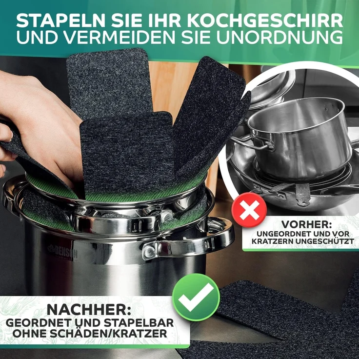 Loco Bird Pfannenschoner aus Filz 38 cm, Zubehör für alle Töpfe oder Pfannen geeignet, Stapelschutz für perfekten Pfannenschutz, 12-tlg, Topfschoner Anpassbare Größe – Bild 7