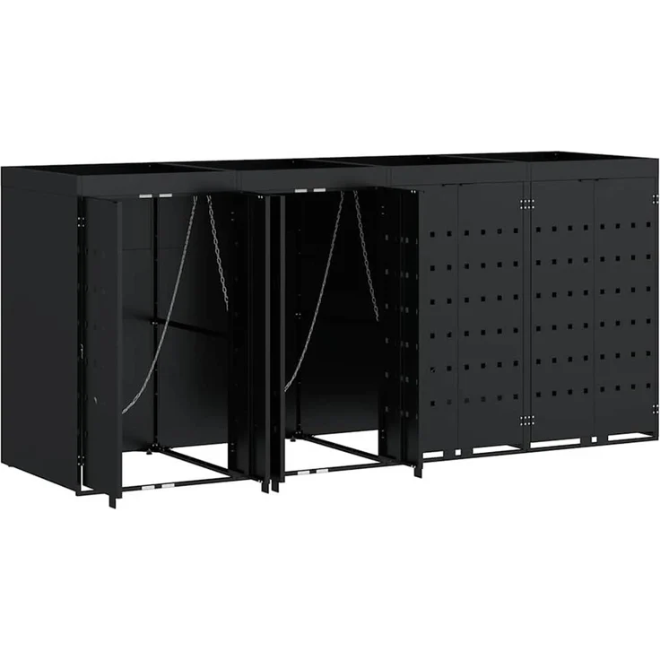 vidaXL Wagenmüllbehälter für 4 Behälter Schwarz 272 x 77,5 x 121,5 cm 3394740 – Bild 6