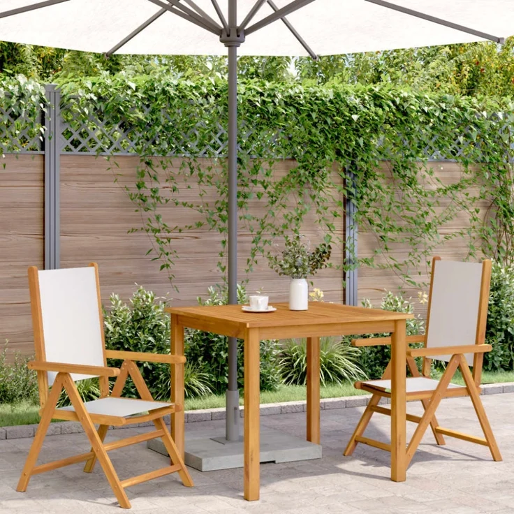 vidaXL Gartenstühle 2 Stk. Cremeweiß Massivholz Akazie & Stoff 367657 – Bild 9