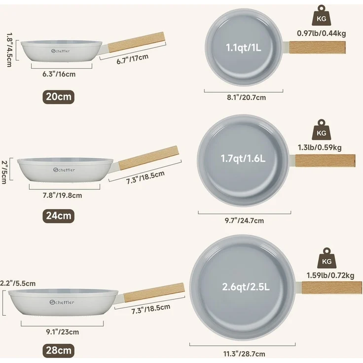 Scheffler Pfannen-Set Pfanne Ø20/24/28 cm Bratpfanne Antihaftbeschichtung Pfanne Induktion, Aluminium (Pfannenset, 3-tlg), Indukion – Bild 2